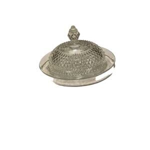 #AB Vintage Beautiful Pressed‎ Glass Oval Covered Butter Dish